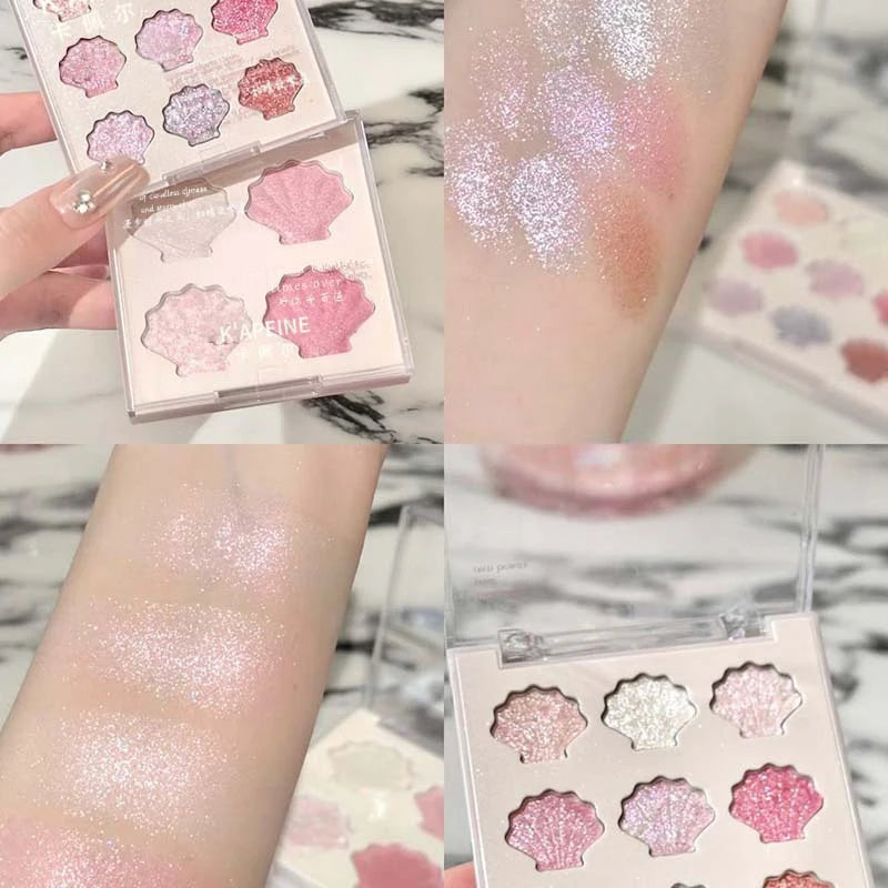 Shell Eyeshadow Palette Sparkling Pearlescent Glitter Eye Shadow Plate Diamond Highlight Eye Makeup Cosmetic for Autumn Winter Zpaxo