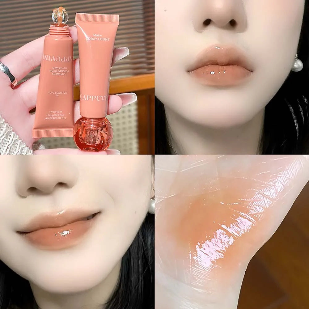 Korean Glass Lip Glaze Moisturizing Crystal Round Head Water Light Translucent Lip Gloss High-Shine Natural Lip Tint Cosmetics Zpaxo 01