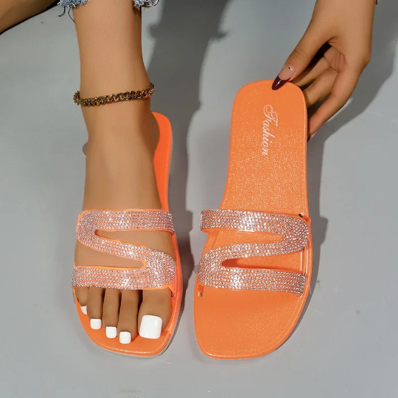 Square Open Toe Lightweight Comfortable Rhinestone Embellishment Zpaxo