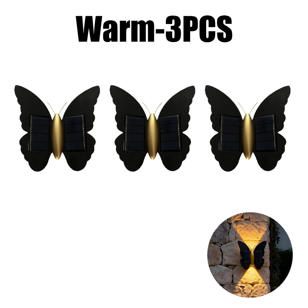 Solar Butterfly Wall Light Outdoor Modern Minimalist Design Stair Zpaxo Warm 3PCS