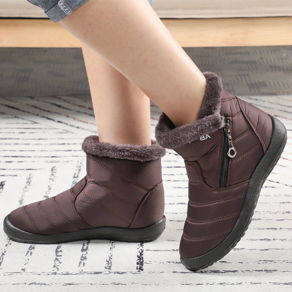 Winter Women Boots Waterproof Snow Casual Flat Shoes Warm Fur Female