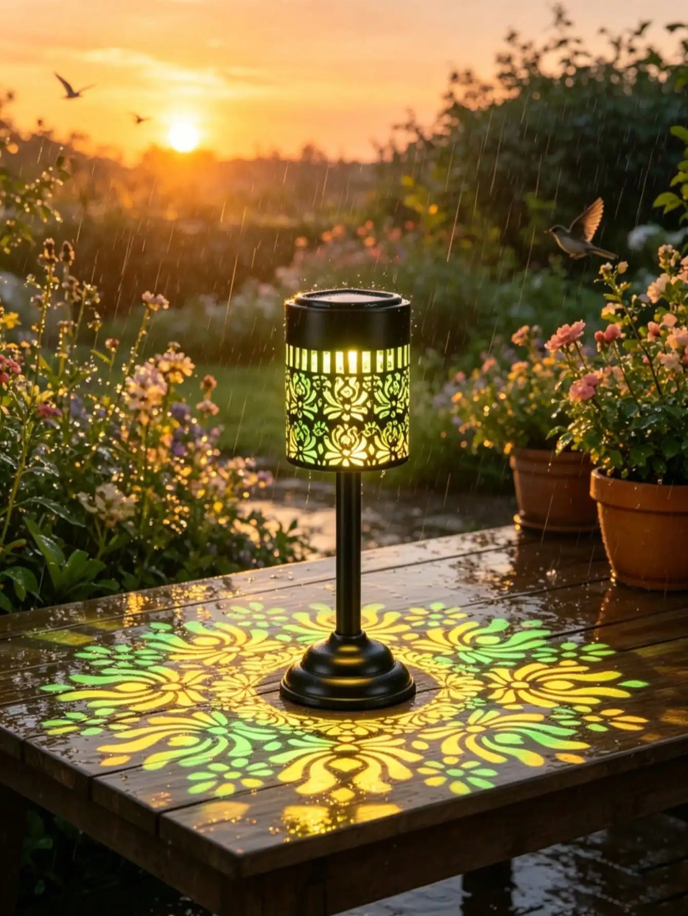 This Solar-powered Peony Projection Light IP65 Waterproof LED Outdoor