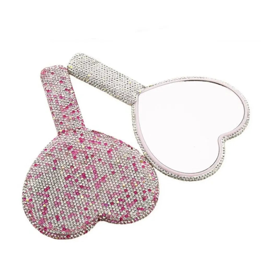 New Rhinestone Makeup Mirror with Handle Round Square Heart Shape Cosmetic Hand Mirror Portable Shiny Bling Handheld Mirror Zpaxo