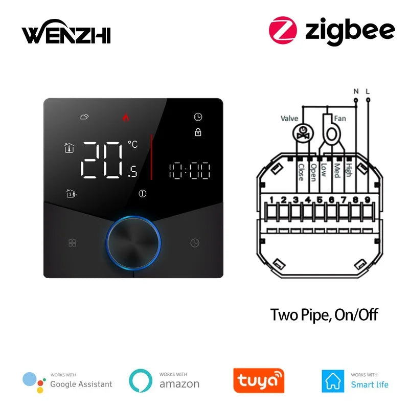 Zigbee/Wifi Air Conditioning Thermostat Fan Coil Unit Cooling/Heating 2/4 Pipe Temperature Controller Tuya Smart Life Control Zpaxo Black 2 pipe ZigBee China Mainland