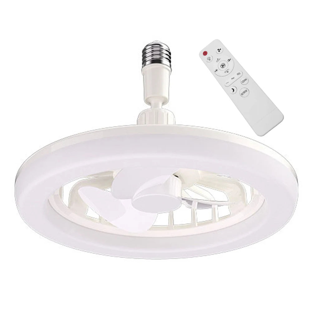 2 In 1 Energy Saving Remote Control Ceiling Fan Lamp Infinitely Dimmable E27/26 Base Bottom Noise Mute LED Decorative Light Zpaxo E27 White