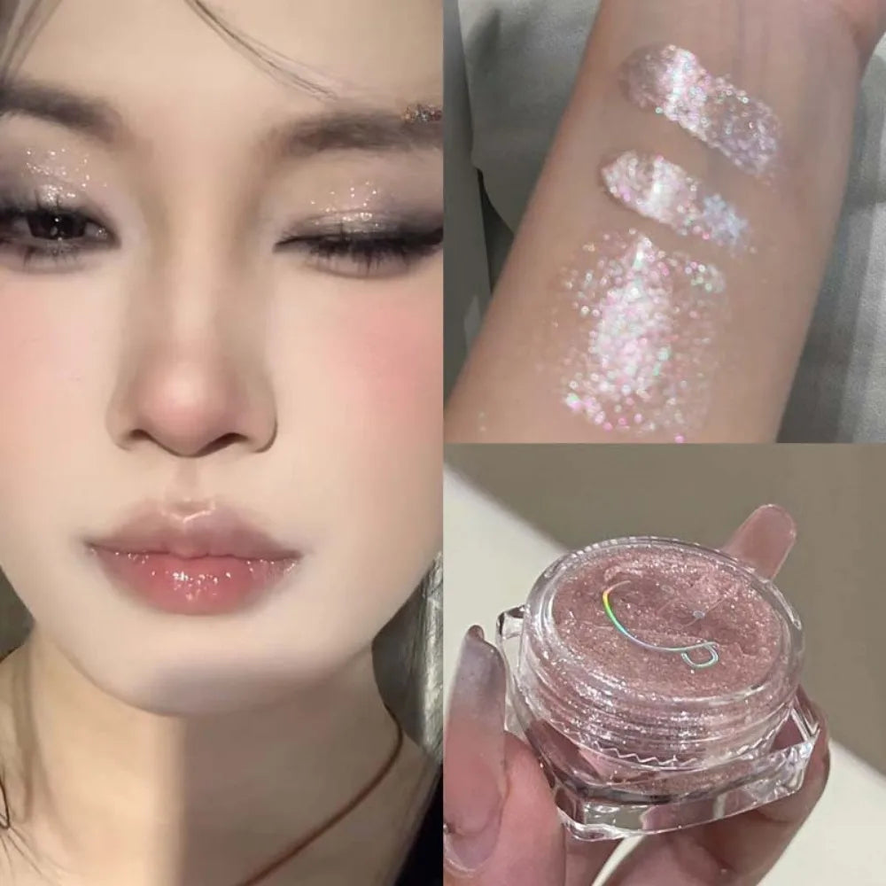 Glitter Highlighter Powder Eyeshadow Gel Fine Sparkling Pearly Diamond Wet Shadow Shimmer Brightening Contouring Makeup Cosmetic Zpaxo