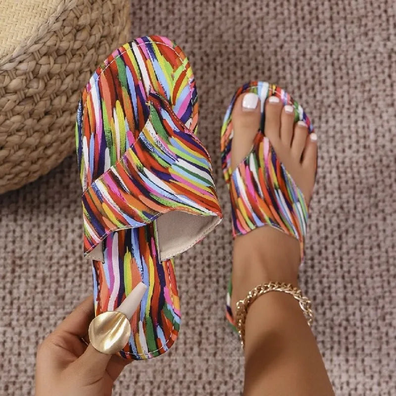 2025 Colorful Flip Flops Women's Summer Square Head Flat Casual Beach
