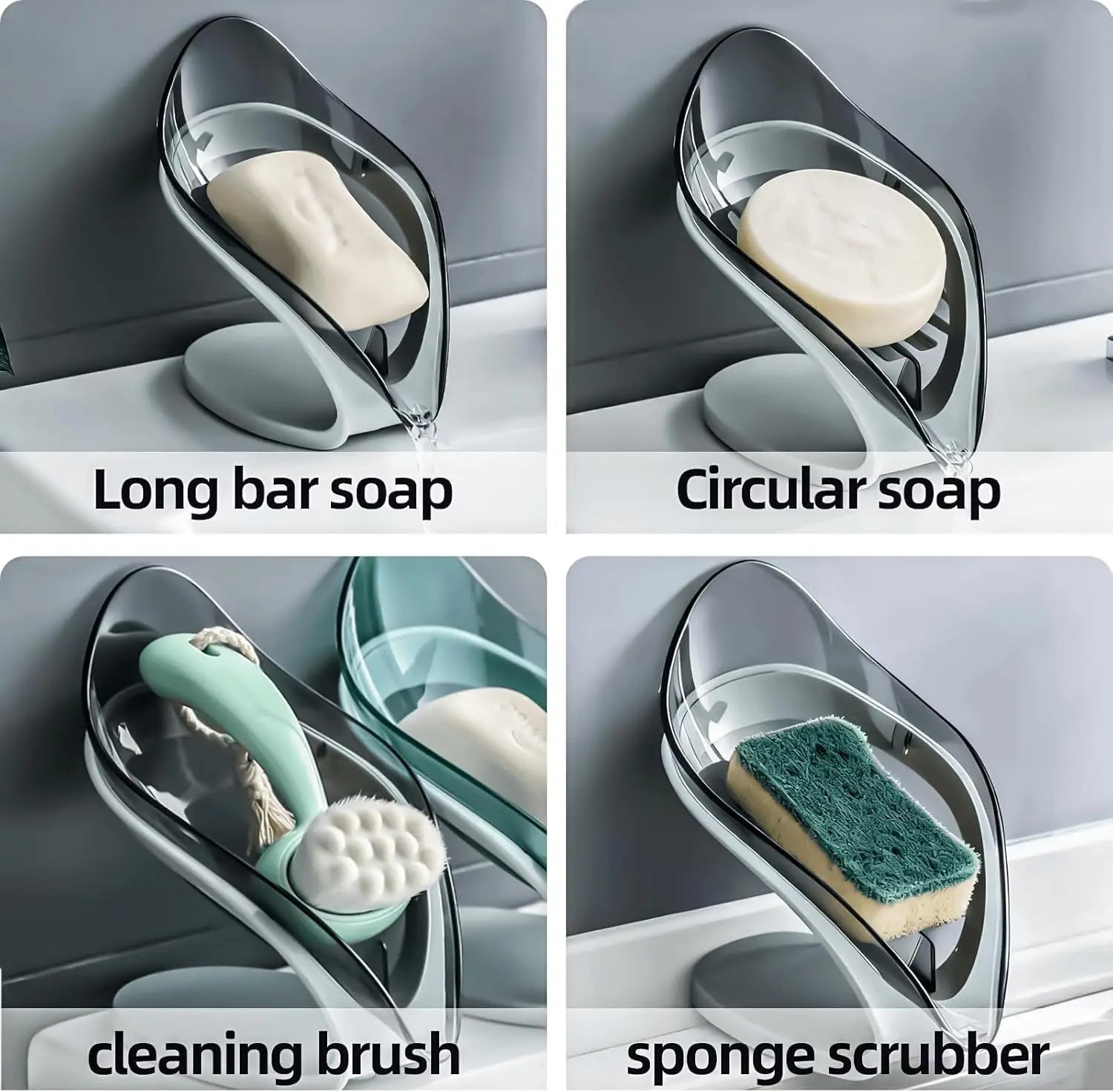 2-Pack Self-Draining Soap Dish with Suction Cup | Leaf Design