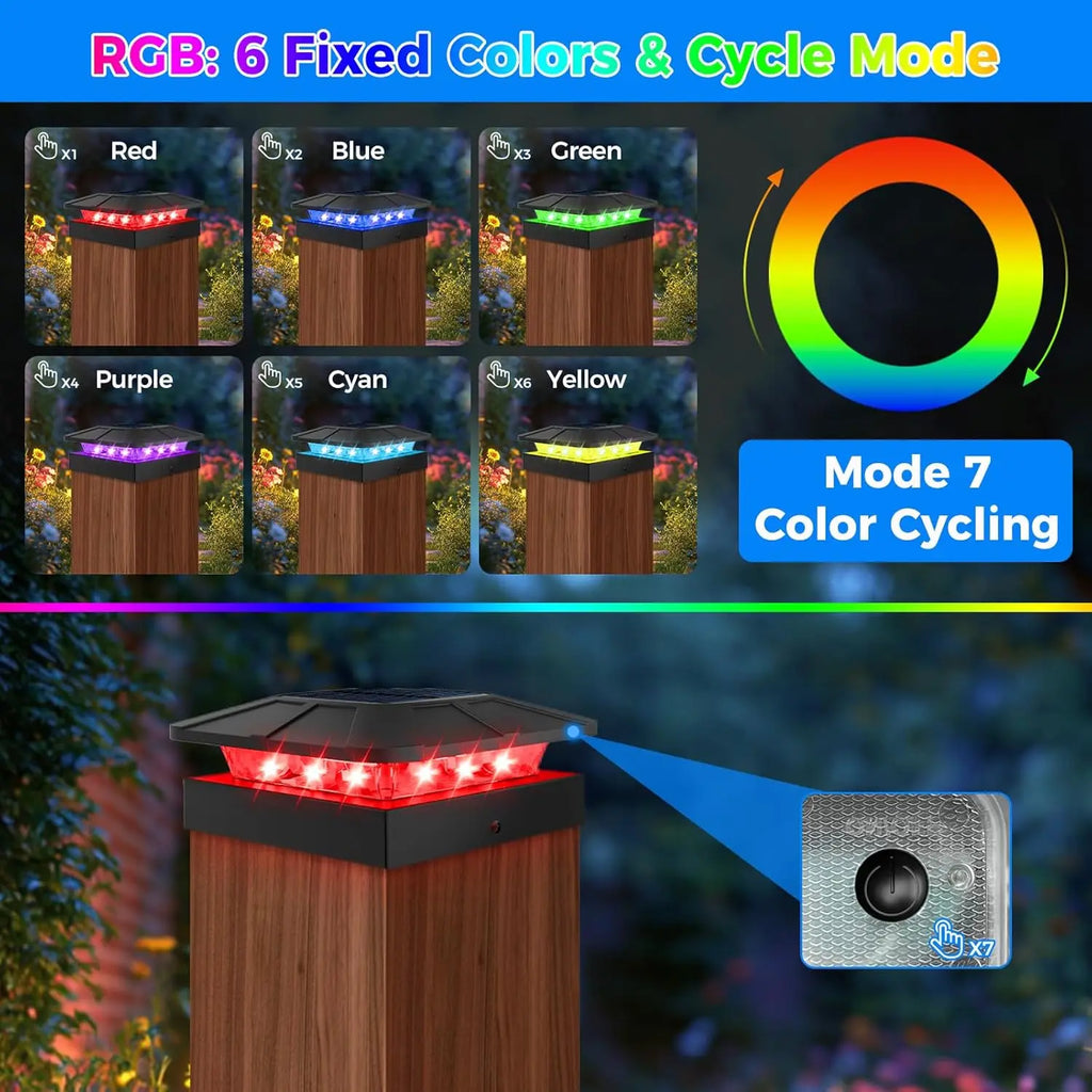 RGB Color Changing Solar Post Cap Light Outdoor 4x4 Solar Powered Fence Light Waterproof For Wood Vinyl Post Deck Porch Lighting Zpaxo