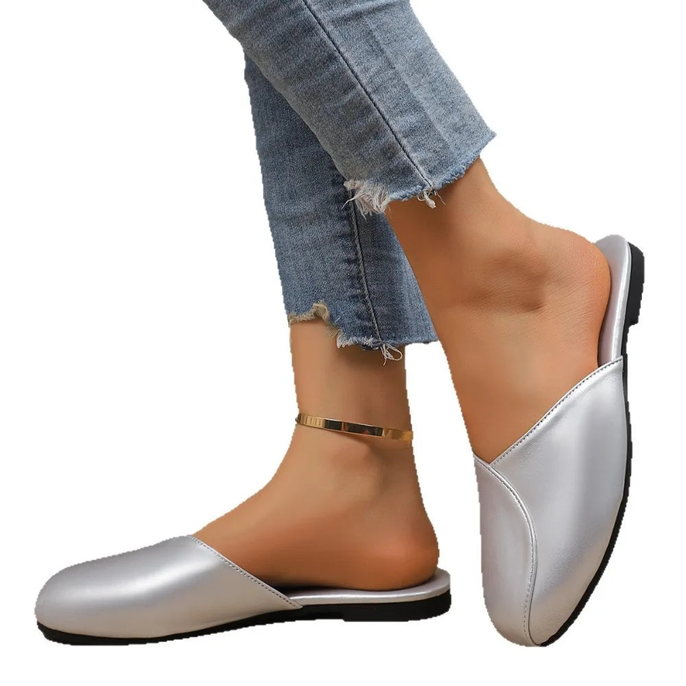 Women Slippers Handmade Flat Bottom Leather Home Big Sandals