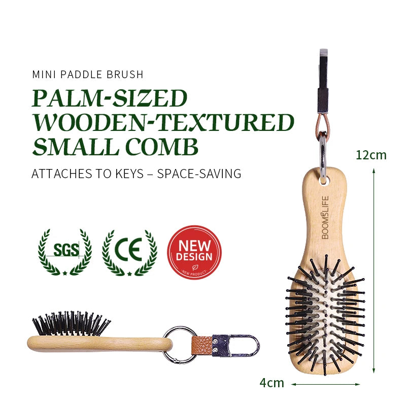Portable Pocket Hair Comb Key Ring Mini Hair Brush Styling Small Travel Wide Tooth Comb Wood Airbag Massage Brush Bag Pendant Zpaxo