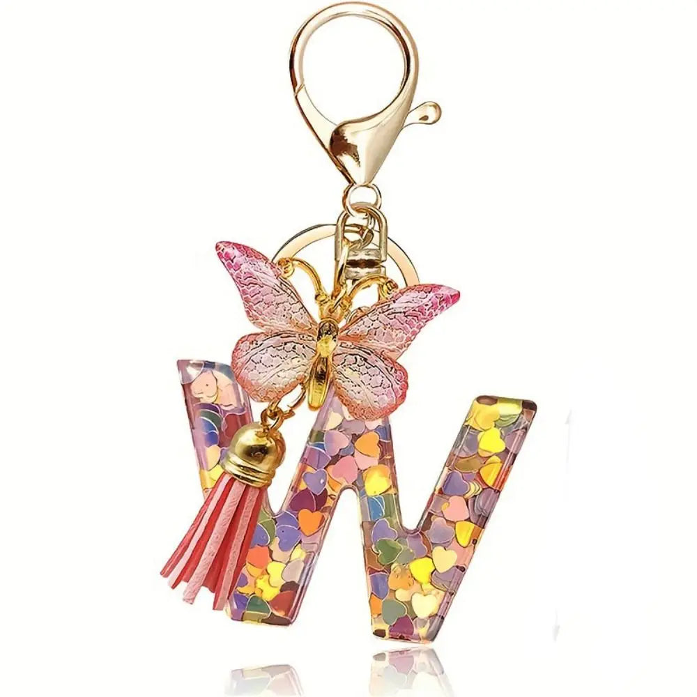 Dreamy 26 Letter Keychain Sequin Alphabet Butterfly Initial Keyring Butterfly Tassel Alphabet Key Chain Handbag DecorWomen Zpaxo Letter W