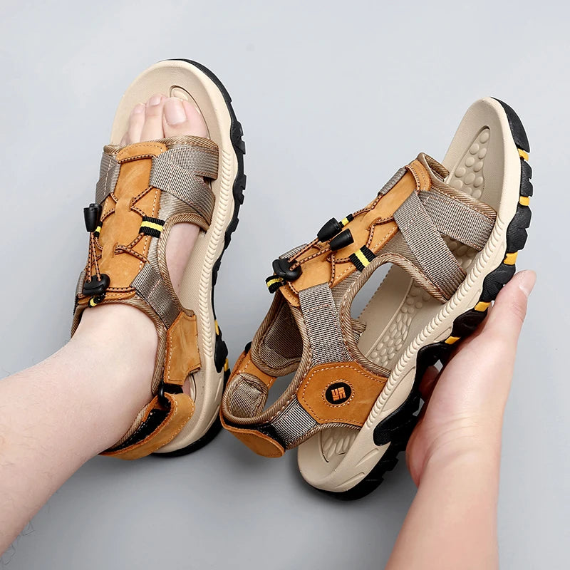 Summer Men Sandals Leather Mens Casual Shoes Outdoor Beach Roman