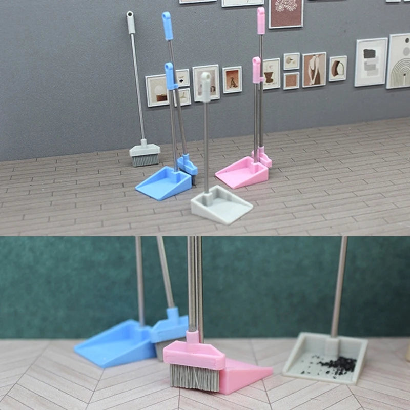1 Set 1:12 Dollhouse Miniature Broom Dustpan Kit Doll Home Cleaning Tools Decor Toy Micro Life Scene Decoration Props Zpaxo