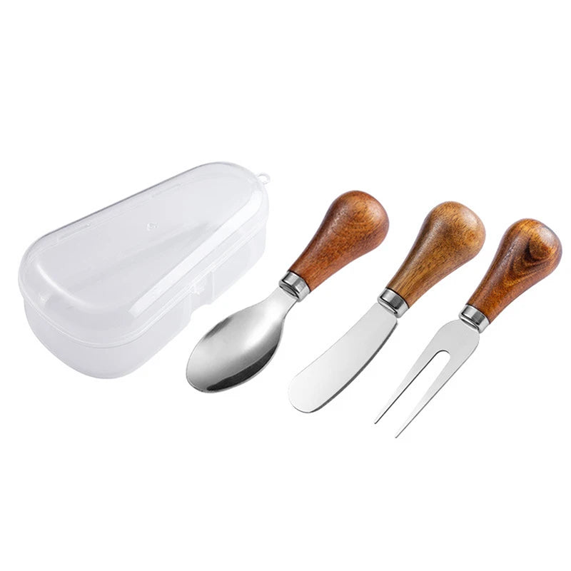 Elegant Stainless Steel Cheese Tool Knives Fork Wood Handle Butter Zpaxo 5
