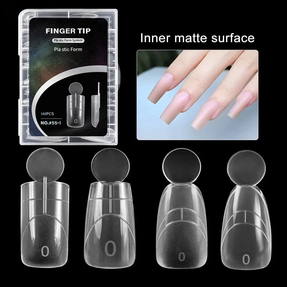 140PCS Matte Surface French Nail Dual Forms with Inner French Line Quick Extension Full Cover Dual Nail Molds 14 Sizes Reusable Zpaxo