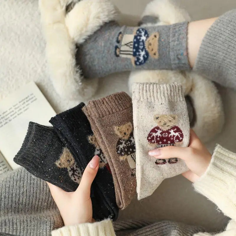 Warm Women's Socks Adorable Cartoon Bear Design Two Suitable Autumn Zpaxo