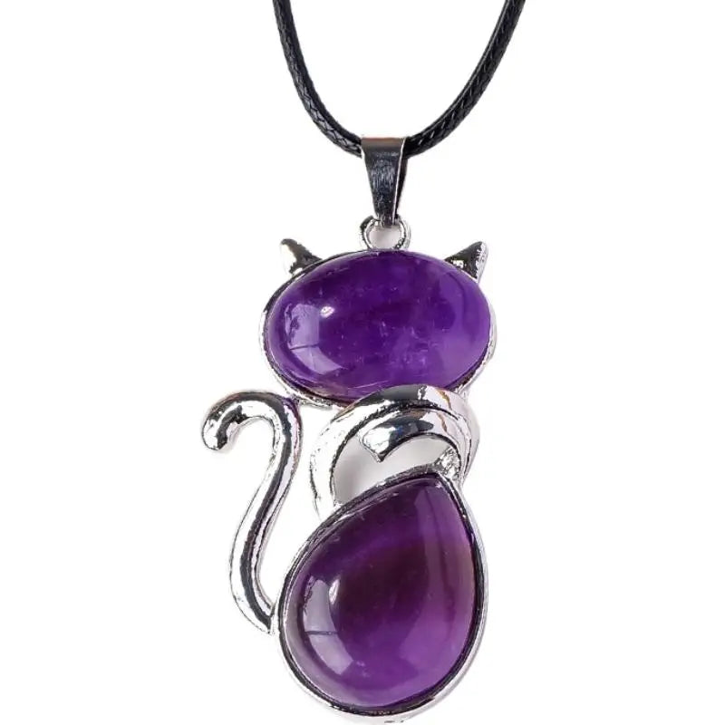 Natural Stone Cat Pendant – Amethyst, Tiger Eye & Crystal Crystal Pendant Necklace Zpaxo H