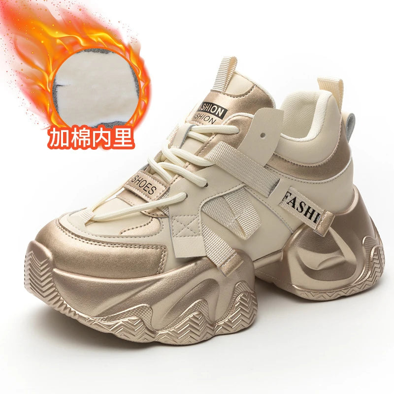 Womens Platform Chunky Sneakers Multiple Colors Hidden Heel Lift Lace Zpaxo Gold Velvet 38 China Mainland