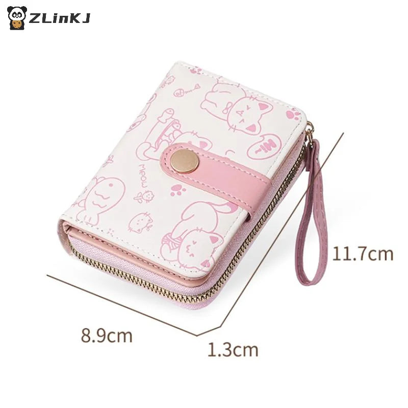 Women Short Wallet PU Leather Cute Cat Coin Purse Folding Zipper ID Zpaxo