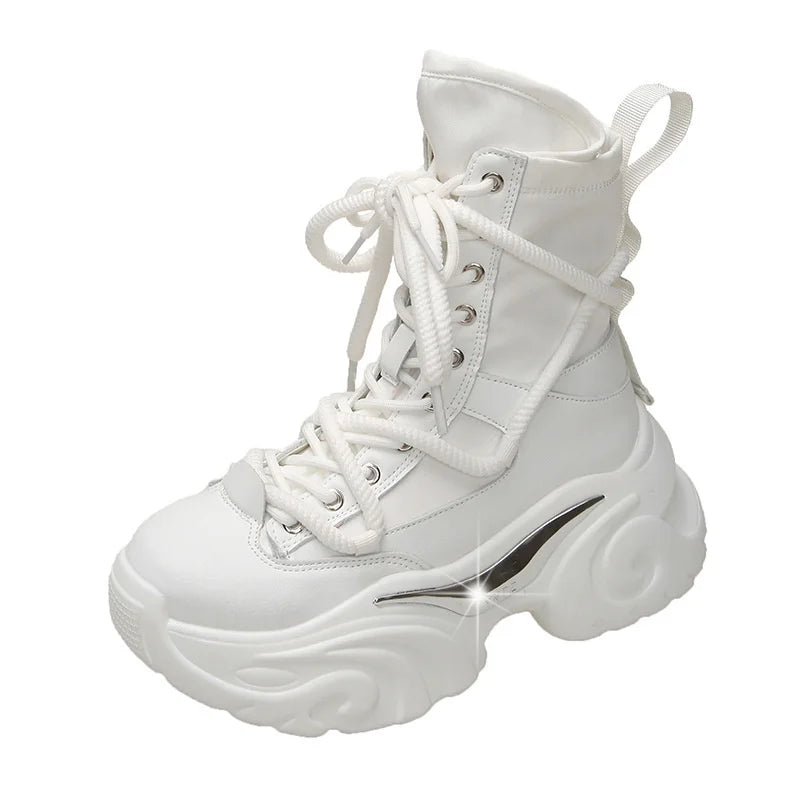 Women Ankle Boots Autumn Chunky Shoes Woman Platform Breathable Zpaxo WHITE 35(Foot 22.5cm) China Mainland