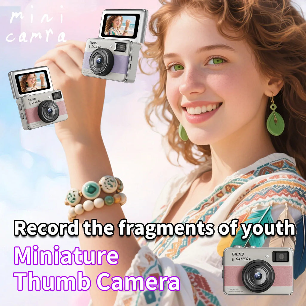 6800W Pixels Mini Digital Camera Portable HD One-Touch Photo Thumb Selfie Camera 1.47inch Flip Screen CCD CameraVideo Recorder Zpaxo