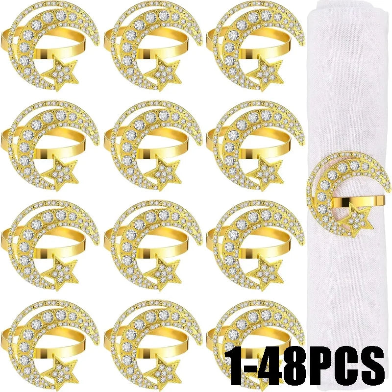 1- Ramadan Crescent Star Napkin Rings Eid Mubarak Dinner Holders