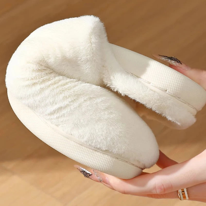 Cute Bear Cotton Slippers Woman Winter Indoor Non-slip Slides Plush