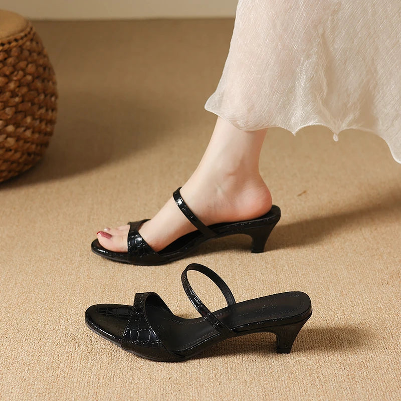Fish Mouth Open Toe Summer Women's Fashion Vintage Heel Slippers Zpaxo