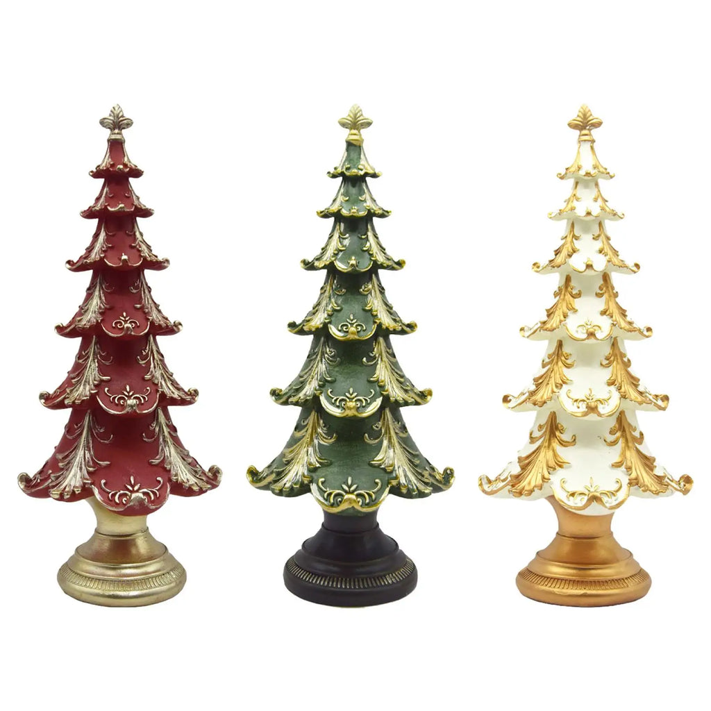 Resin Christmas Tree Figurine – Rustic Xmas Table Centerpiece Christmas Figurine Zpaxo
