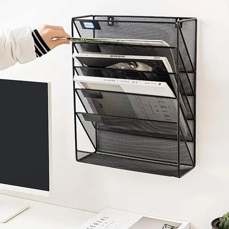 File Organizer Wall Hanging Holder Rack Mail Folder MagazineOffice Paper Document Letter Sorter Mesh Mount Vertical Iron Bin Zpaxo