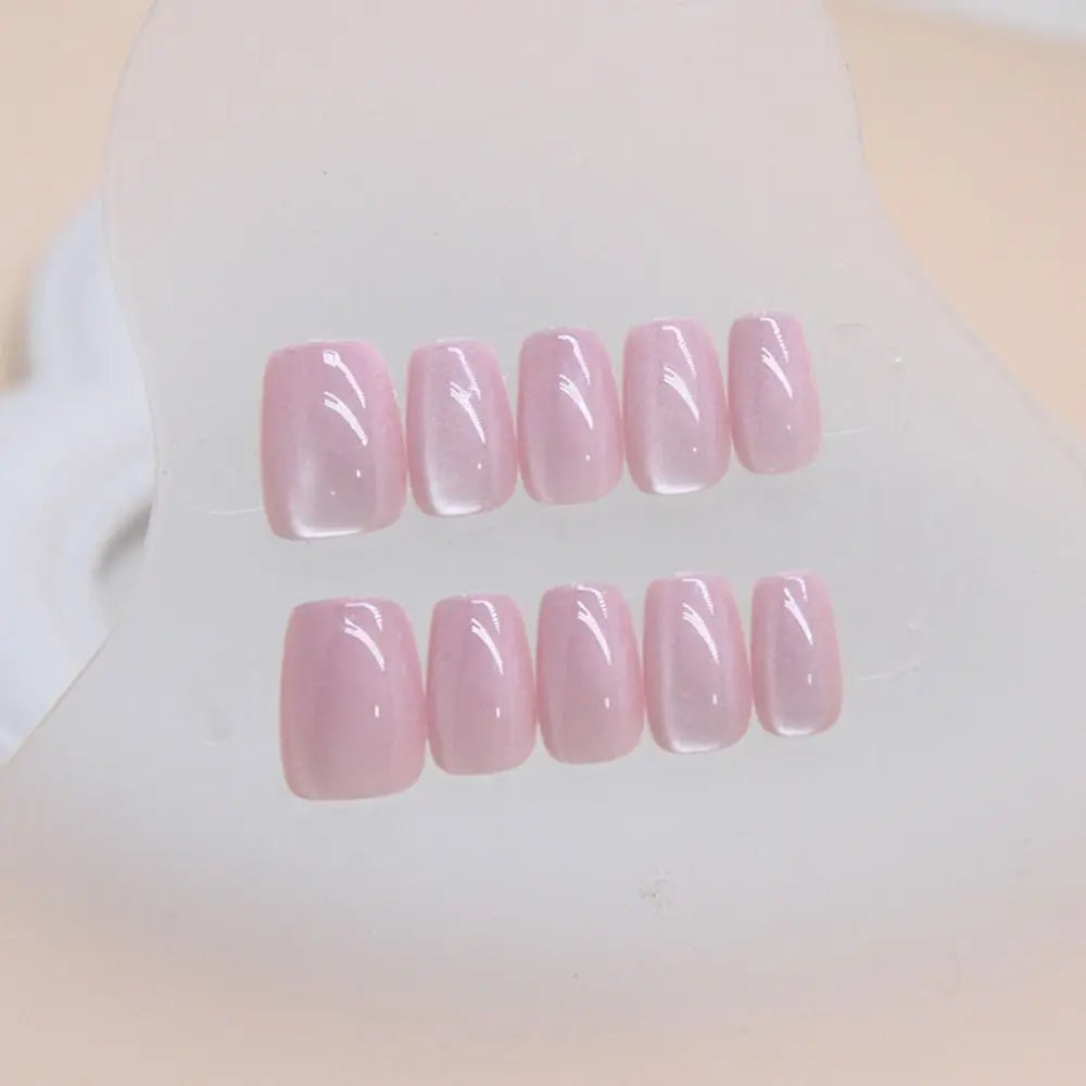 24pcs Long Square False Nails French Shining Cat Eye Fake Nails Full Cover Press on Nails Nail Tips Zpaxo