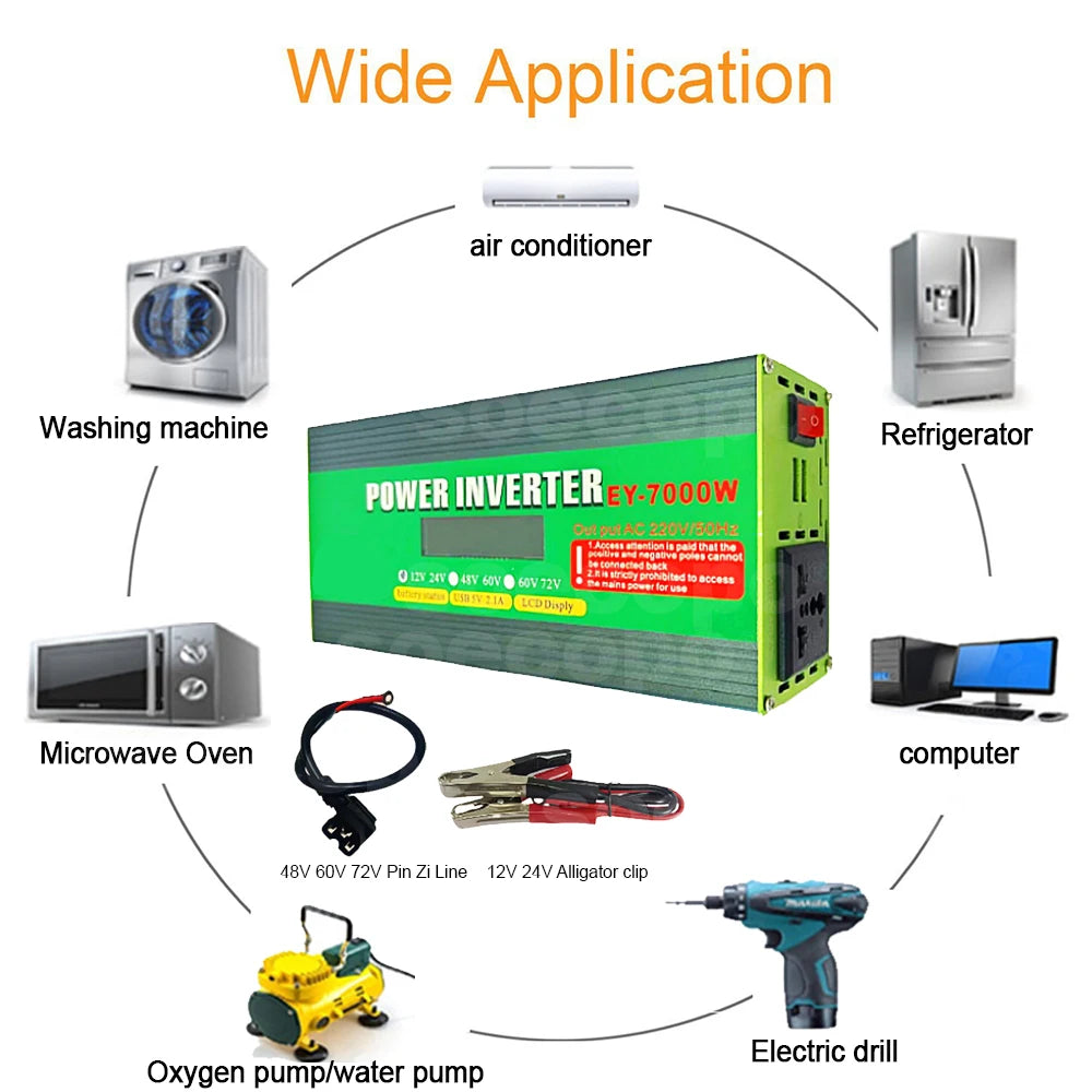 Smart Dual Voltage Inverter 7000W Peak Power LCD Screen Monitoring