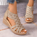 Women Sandals Soft Leather Roman Sandals Women 2025 New Soft Sole Outwear Women Wedge Shoes Fashion Casual Designer Shoe Ladies Zpaxo Gold 39