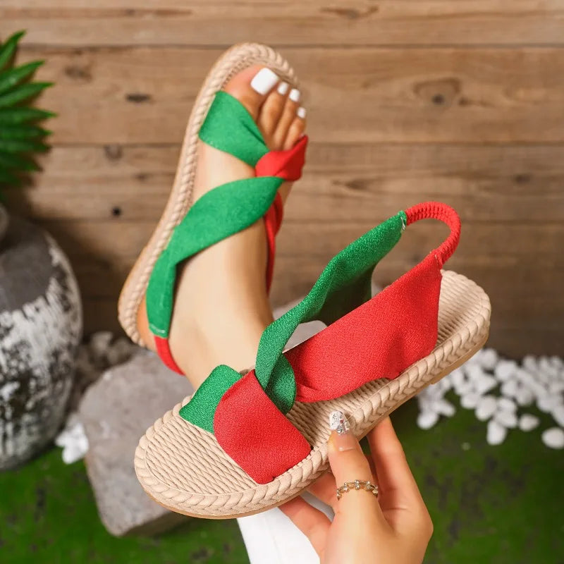 Women's Fish Mouth Open Toe Hollow Out Breathable Comfortable Sandals Zpaxo red and green 40