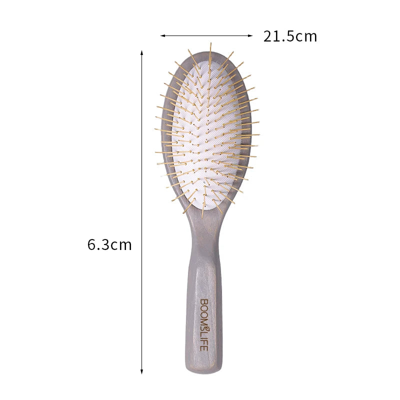 BOOMSLIFE Personalized Logo Metal Needle Wood Hair Brush For Women Hair Detangling Metal Pin Comb Massage Scalp Hair Comb Zpaxo Matel brush -B China Mainland