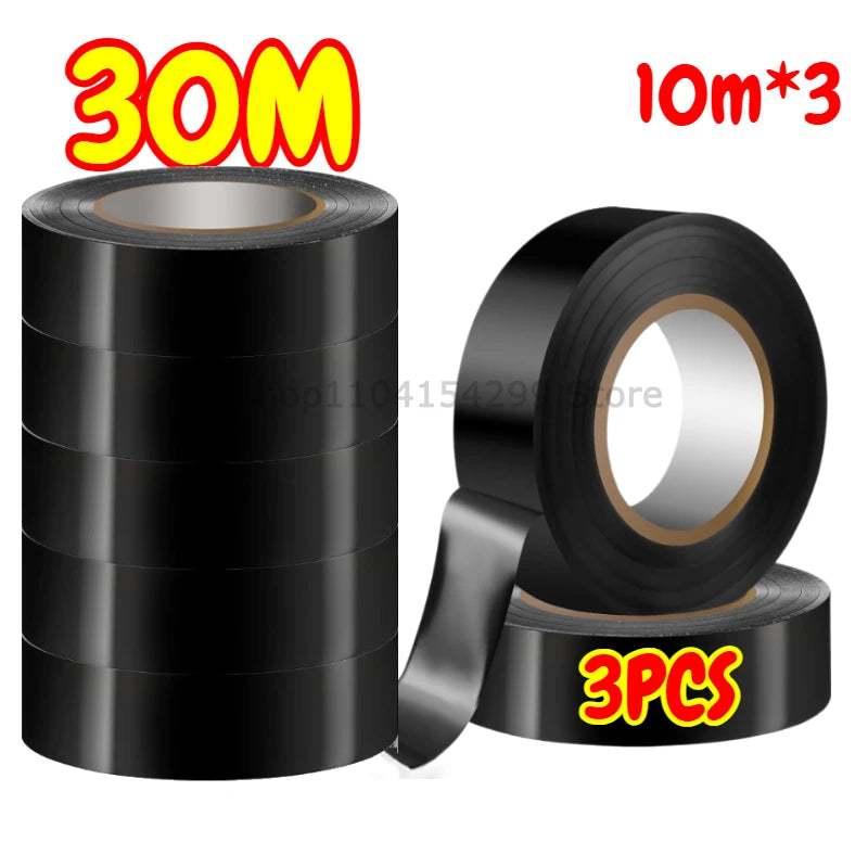 Cable Adhesive Tape Black Electrical Tape Insulating Tape Heat Resistant Waterproof Wire Harness Bundle Insulation Auto Wiring Zpaxo 3PCS-30M 10M 16mm