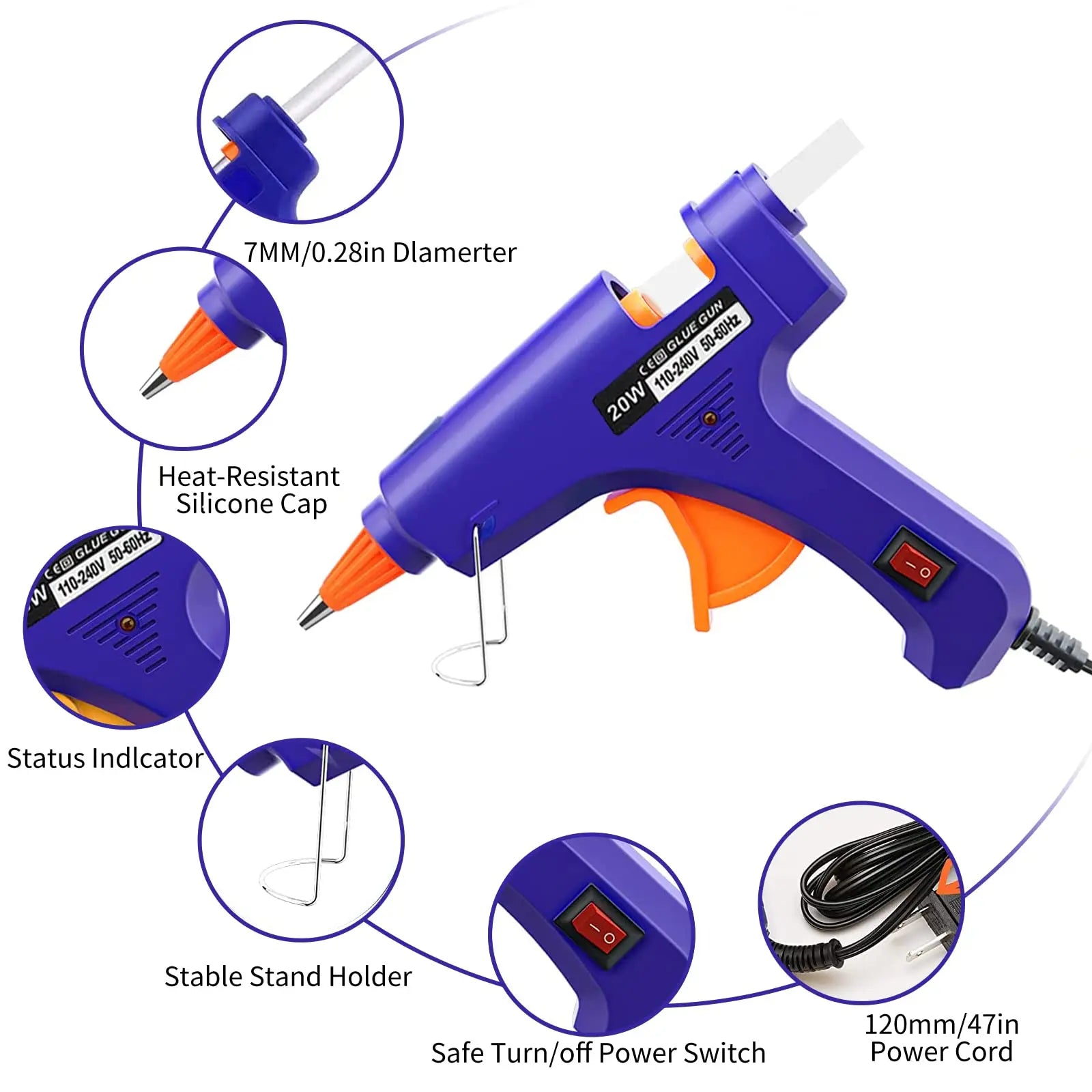 20W Hot Melt Glue Gun Household Industrial Mini Guns Electric Heat Temperature Tool Use 7mm Glue Sticks Zpaxo
