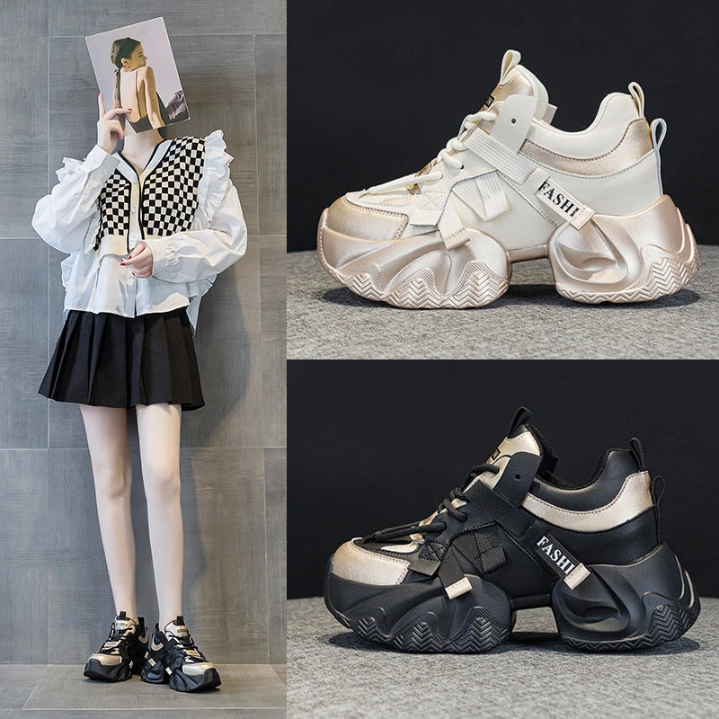 Womens Platform Chunky Sneakers Multiple Colors Hidden Heel Lift Lace Zpaxo