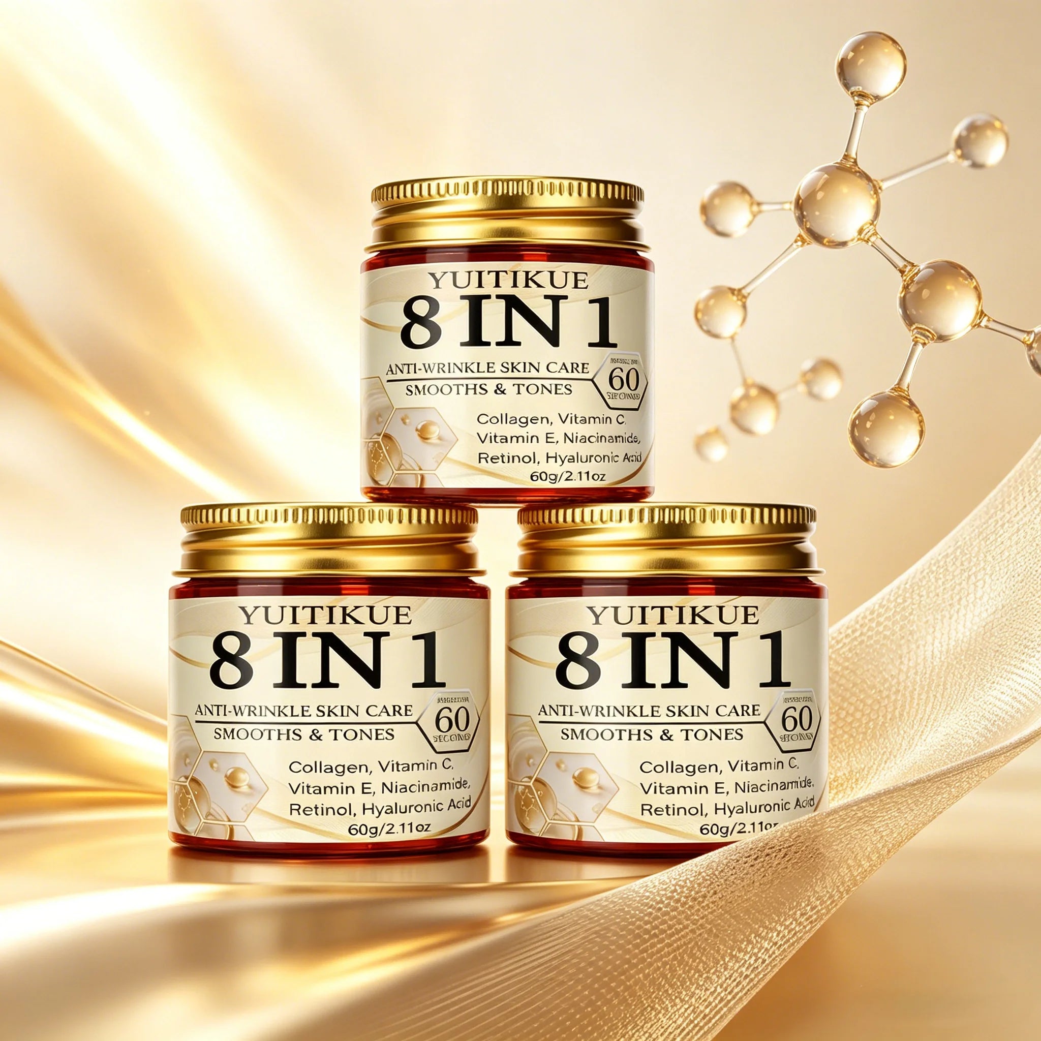 YUITIKUE 8-in-1 Face Cream with Collagen & Retinol 60g Face Moisturizer Cream Zpaxo 3pc