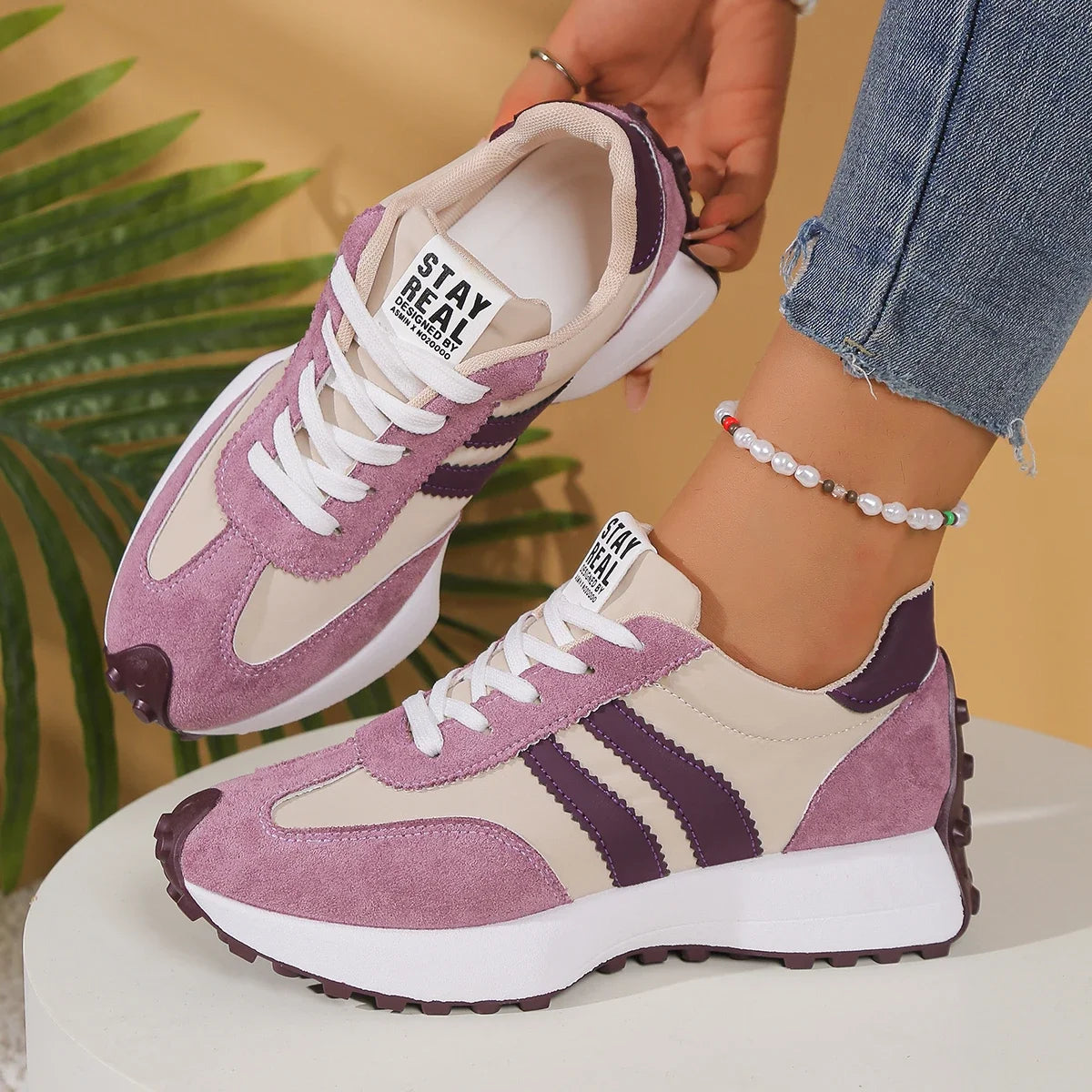 Women Chunky Sneakers Platform Casual Fashion Lightweight Soft Bottom Zpaxo PURPLE 39