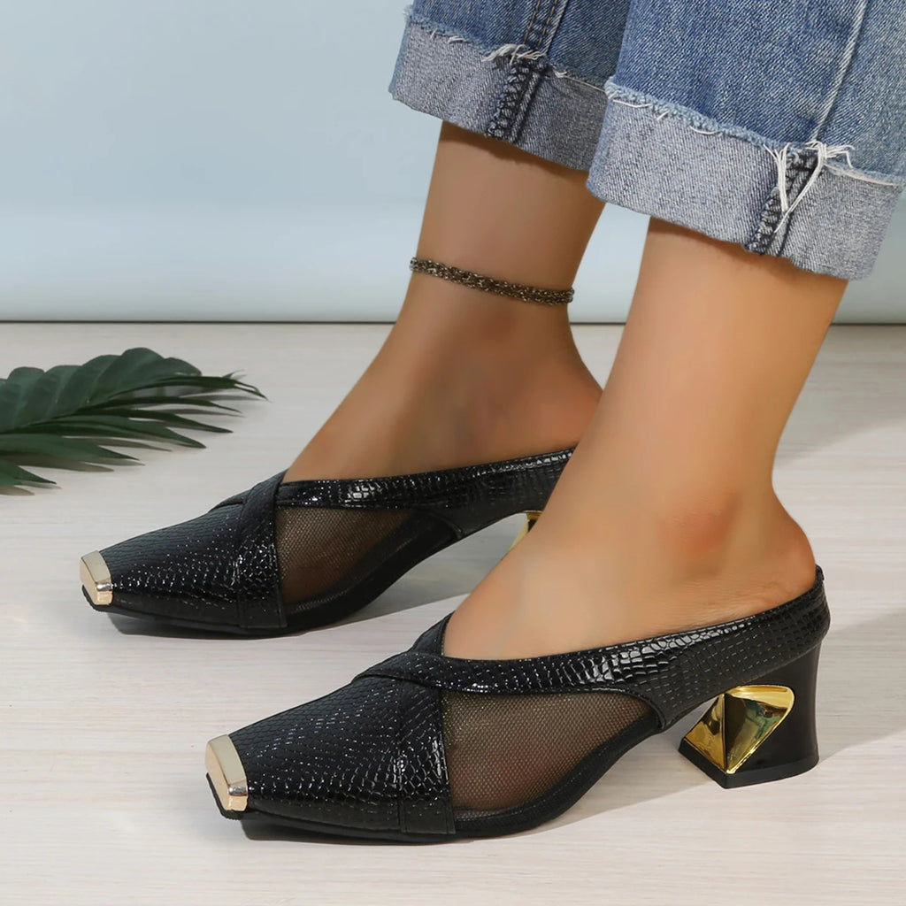 2025 Women High Heels Sandals Breathable Thick Heels Sandals Comfort Square Head Shoes for Women Fashion Large Size Shoes Women Zpaxo
