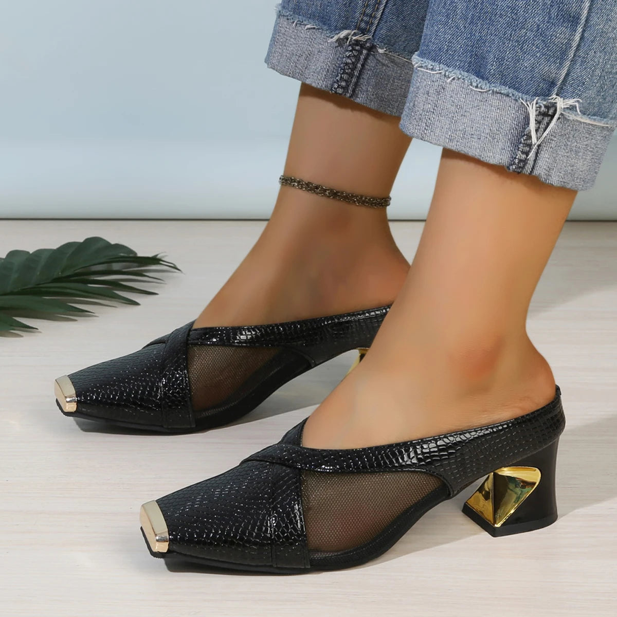 2025 Women High Heels Sandals Breathable Thick Heels Sandals Comfort Square Head Shoes for Women Fashion Large Size Shoes Women Zpaxo
