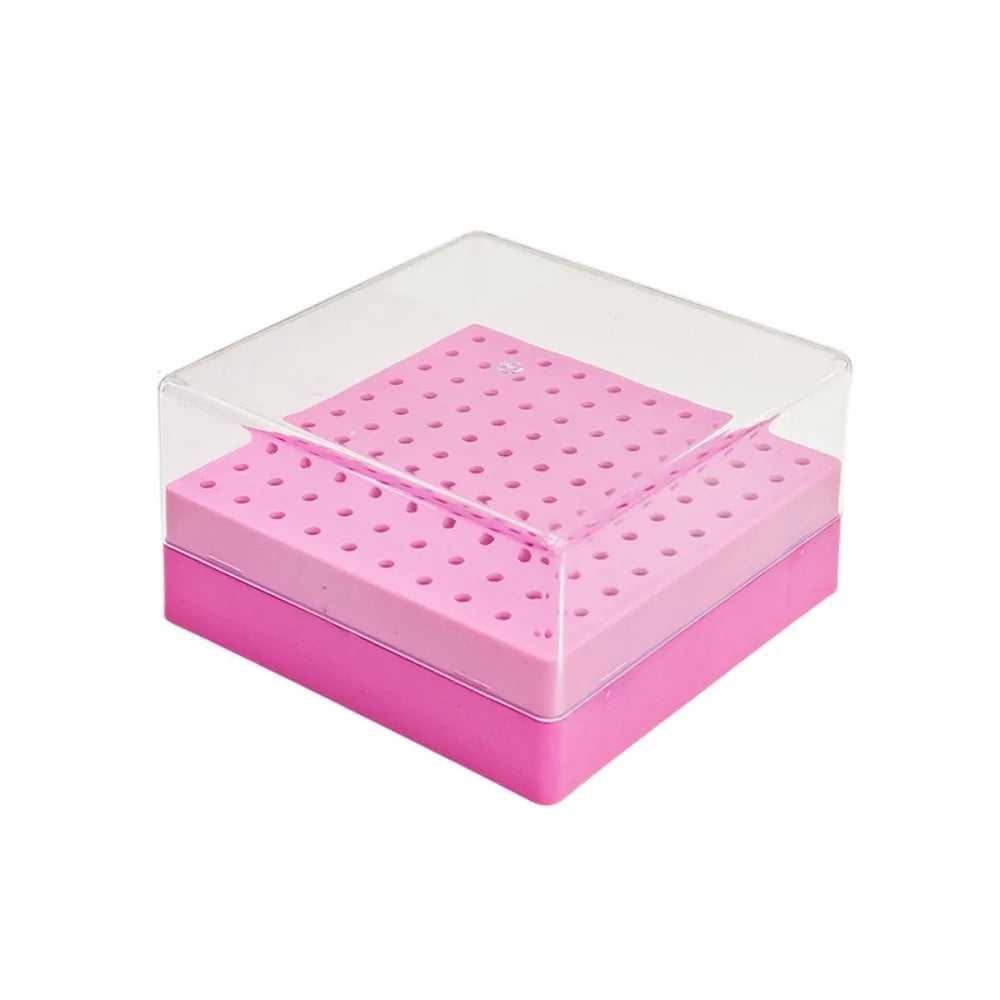 100 Holes Nail Drill Bits Organizer Portable Dustproof Art Storage Zpaxo Rose Red
