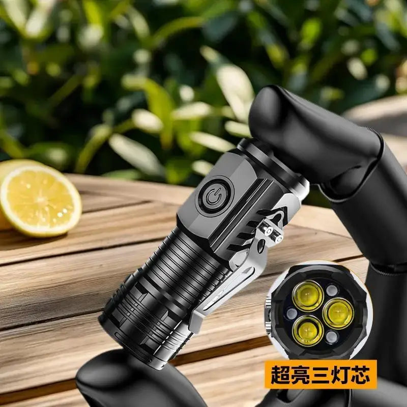 Compact LED Mini Flashlight Rechargeable Power 3-Eyed Tactical Torches Zpaxo