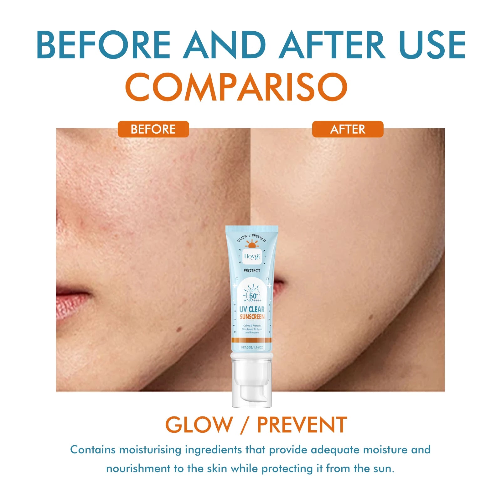Hoygi Oil-Free Lightweight Sunscreen Cream Broad Spectrum SPF 50+ Non-Greasy Quick-Dry for Daily Face Protection and Makeup Base Zpaxo