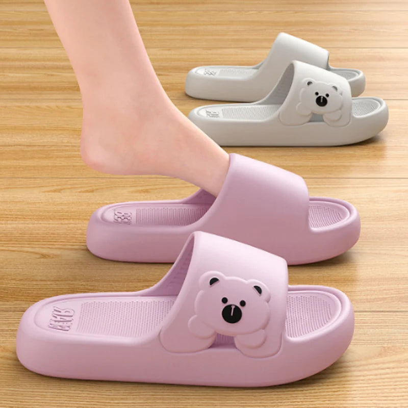 Fashion Women's Slippers Indoor Soft Sole Cartoon Bear Slides