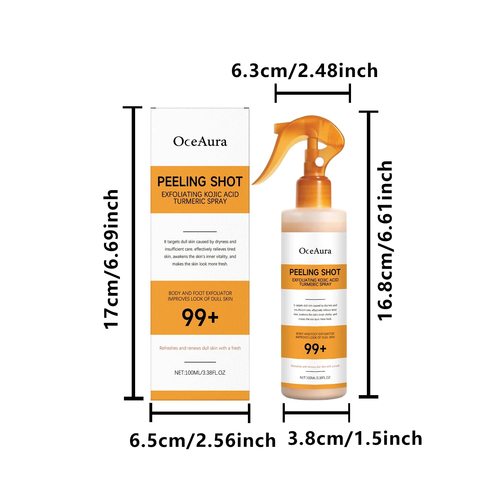 OceAura Kojic Acid Turmeric Exfoliating Spray | Body Peel 100ml Exfoliating Body Spray Zpaxo 100ml Boxed