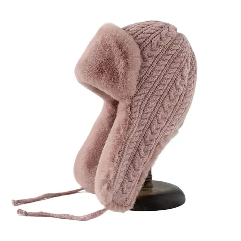 Cute Thickened Plush Hats Women Warm Winter Knitted Cap Ear Guards Zpaxo Pink