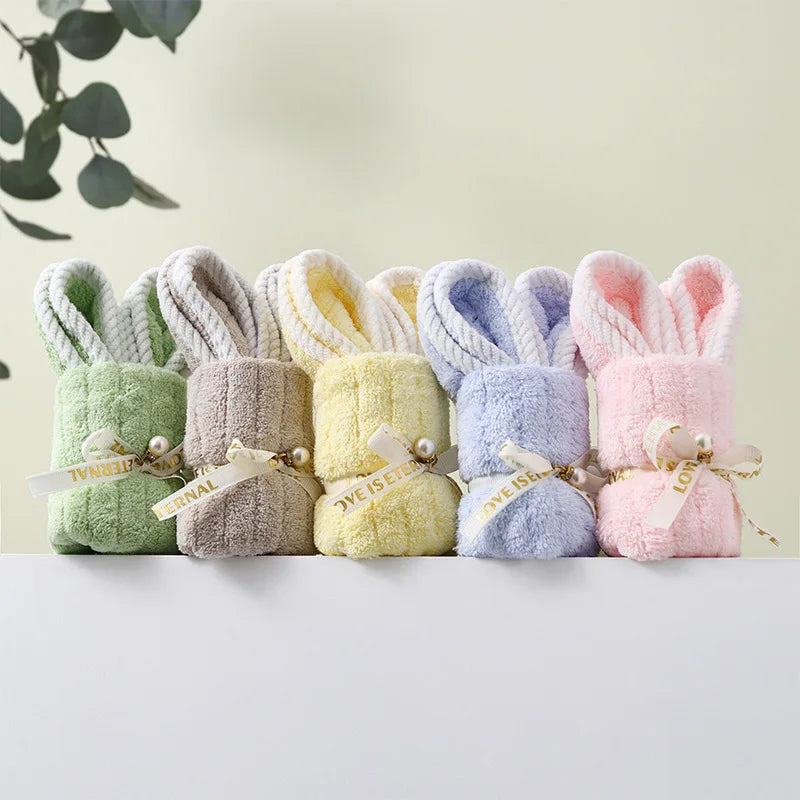 5sets Bunny Shaped Towel Includes 5 Towels Bags Coral Fleece
